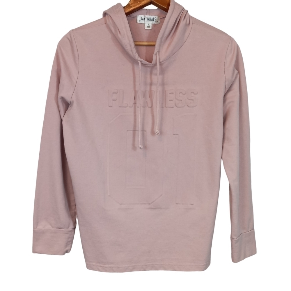 Say What? Boxy Embossed pink hoodie sweatshirt size XL